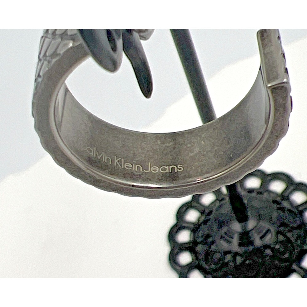 Calvin Klein Snake Skin Print Hoop Earrings Gun Metal Tone NWT.. - Picture 4 of 8